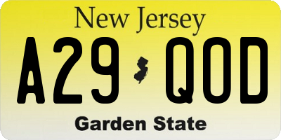 NJ license plate A29QOD
