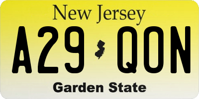 NJ license plate A29QON