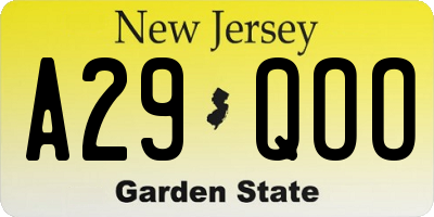 NJ license plate A29QOO