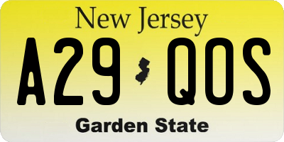 NJ license plate A29QOS