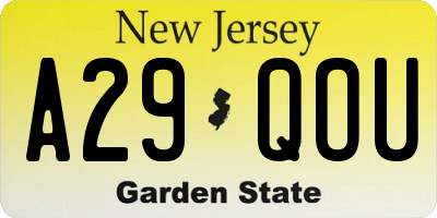 NJ license plate A29QOU