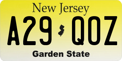 NJ license plate A29QOZ