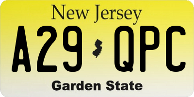NJ license plate A29QPC