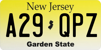 NJ license plate A29QPZ