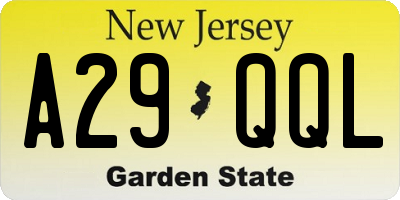 NJ license plate A29QQL