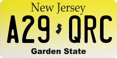 NJ license plate A29QRC