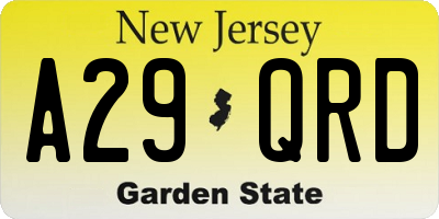 NJ license plate A29QRD
