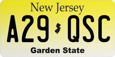 NJ license plate A29QSC