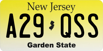 NJ license plate A29QSS