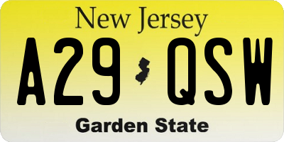 NJ license plate A29QSW