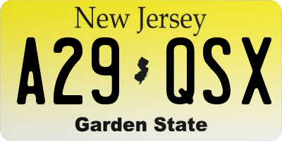 NJ license plate A29QSX