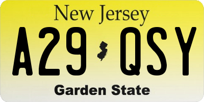 NJ license plate A29QSY
