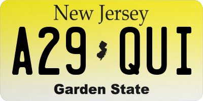 NJ license plate A29QUI