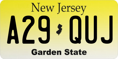 NJ license plate A29QUJ