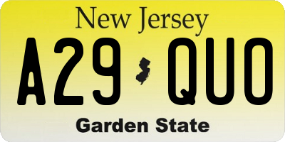 NJ license plate A29QUO