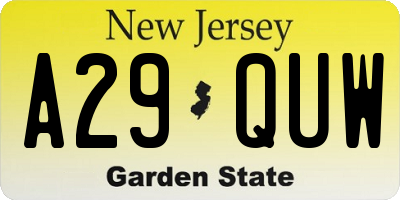 NJ license plate A29QUW