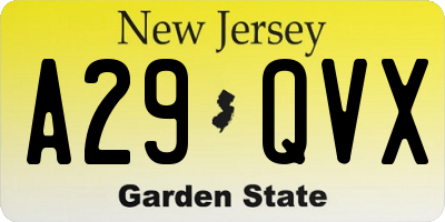 NJ license plate A29QVX