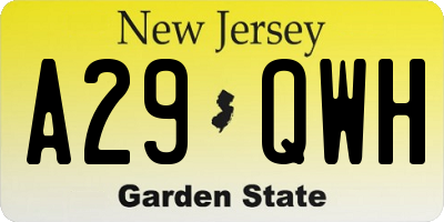 NJ license plate A29QWH