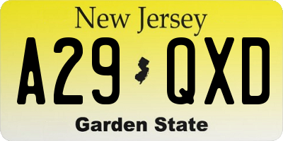 NJ license plate A29QXD