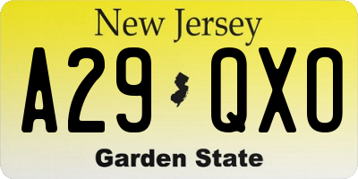 NJ license plate A29QXO