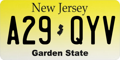 NJ license plate A29QYV