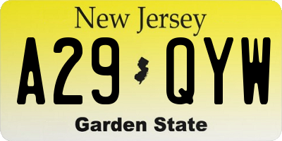 NJ license plate A29QYW