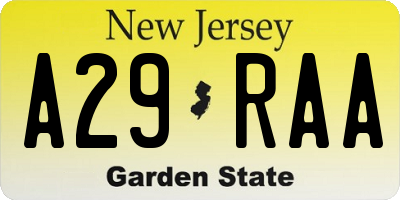 NJ license plate A29RAA