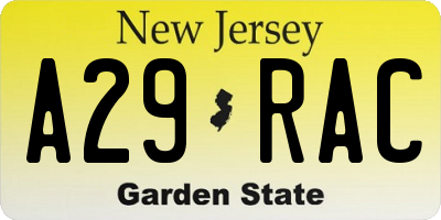 NJ license plate A29RAC