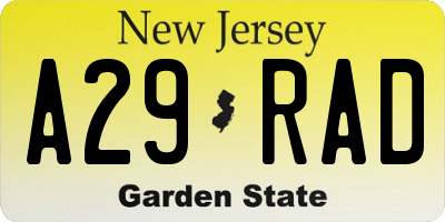 NJ license plate A29RAD
