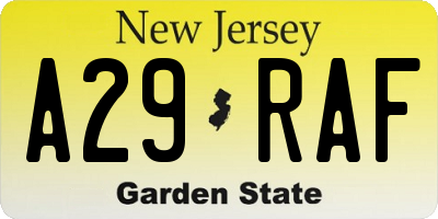 NJ license plate A29RAF