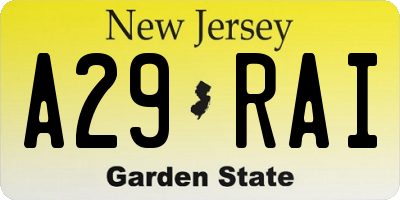 NJ license plate A29RAI