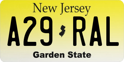 NJ license plate A29RAL