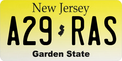 NJ license plate A29RAS