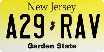 NJ license plate A29RAV