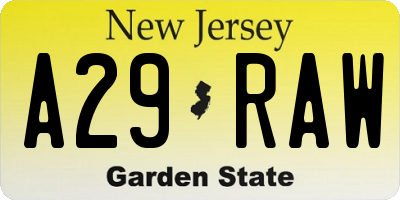 NJ license plate A29RAW