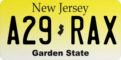 NJ license plate A29RAX