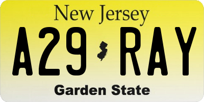 NJ license plate A29RAY