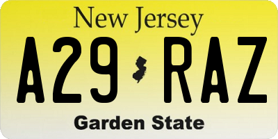 NJ license plate A29RAZ