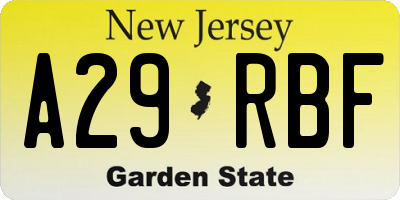 NJ license plate A29RBF