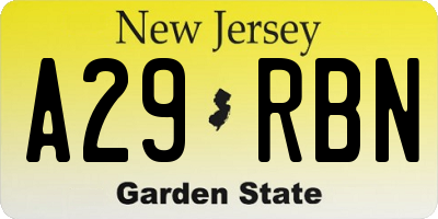NJ license plate A29RBN