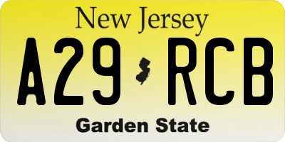NJ license plate A29RCB