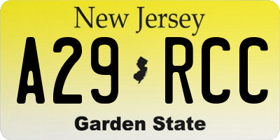 NJ license plate A29RCC