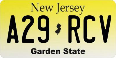 NJ license plate A29RCV