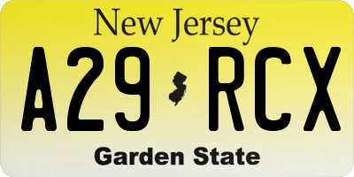 NJ license plate A29RCX