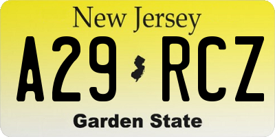 NJ license plate A29RCZ
