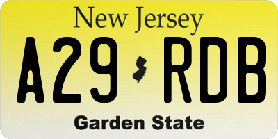 NJ license plate A29RDB