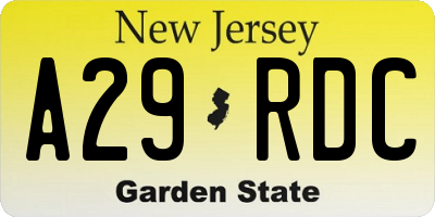 NJ license plate A29RDC