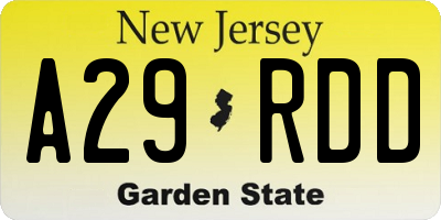 NJ license plate A29RDD