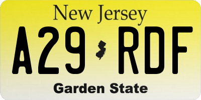 NJ license plate A29RDF