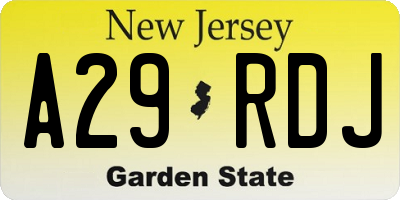 NJ license plate A29RDJ